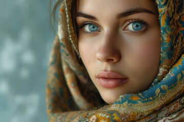 Portrait of Ukrainian woman in national clothes close up of Ukraine realistic detailed photography texture. Ukraine woman. Horizontal format