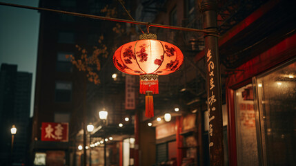 Chinatown lantern hanging at small street