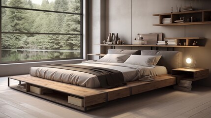 Incorporate a platform bed with storage drawers for a practical and space-saving solution in the industrial bedroomar