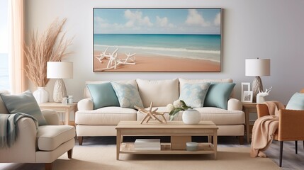 Incorporate coastal elements like seashell wall art, driftwood accents, and marine-inspired color schemes to evoke a beachy atmospherear