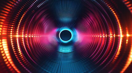 Obraz premium Circular soundwave background, featuring a futuristic RGB wallpaper with vibrant neon wave lights.