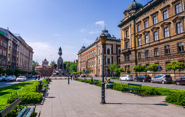 Jan Matejko Square and Grunwald Monument - Krakow, Poland. Architect and sculptor Antoni Wiwulski (1877 - 1919)