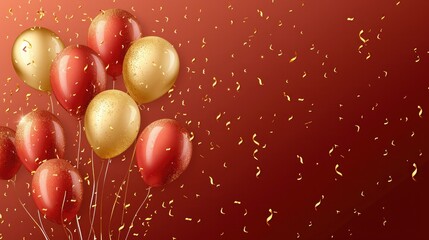 Birthday red balloons background design Happy birthday golden balloon and confetti decoration element for birth day celebration greeting card design