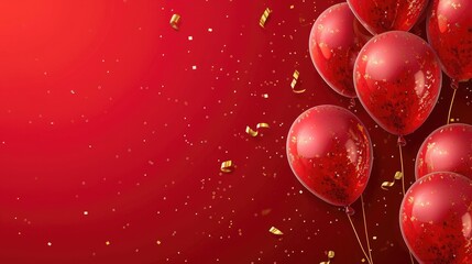 Obraz na płótnie Canvas Birthday red balloons background design Happy birthday golden balloon and confetti decoration element for birth day celebration greeting card design