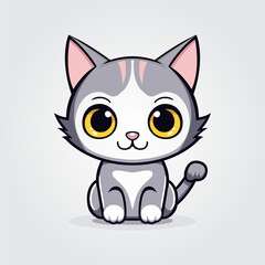 Cute kitty of kawaii style with big eyes and jolly smiling vector illustration in white background