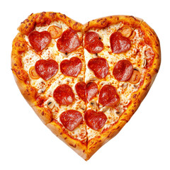 Pizza in the shape of a heart isolated on transparent or white background, png