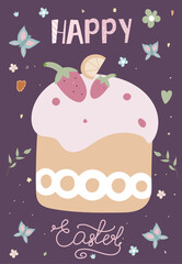 Happy Easter postcards. Vector Easter illustrations with Easter cake. Perfect for a poster, cover, or postcard.