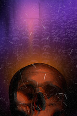 Scary grunge skull, Horror wallpaper with spooky skeleton, black texture, evil dead ghost face, scary halloween background