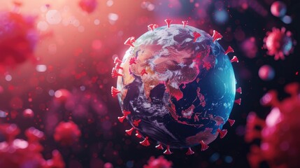 3D depiction of the global spread of the coronavirus outbreak originating from China in Asia. - obrazy, fototapety, plakaty