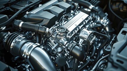 Closeup 3D illustration of an automobile engine.