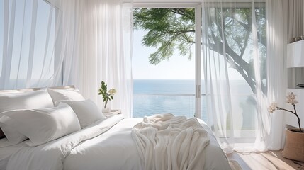 Integrate sheer curtains to allow natural light, creating an airy and beachy feel in the bedroomar