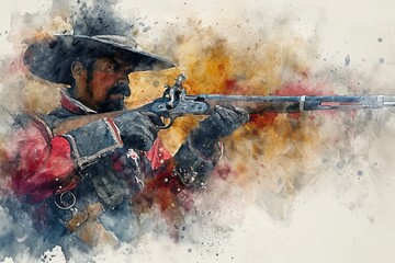 Historical Spanish soldier portrait Illustration. Soldier of Spain watercolor colors Illustration