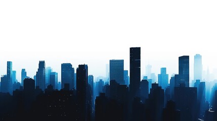 City skyline in a blue silhouette.