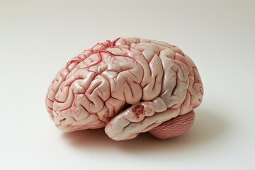 A model of the human brain displayed on a white background, A 3D model of the human brain, AI Generated