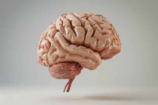 This image depicts a clear view of a human brain, showcasing its intricate structure and complexity, A 3D model of the human brain, AI Generated