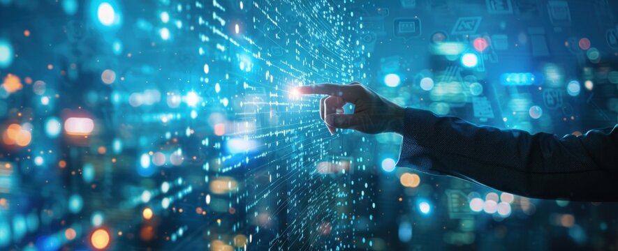 Artificial intelligence with hand touch screen. Generate AI image