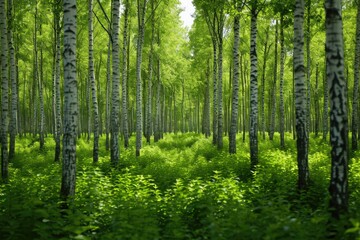 This photo shows a dense forest filled with tall green trees, creating a vibrant and lively atmosphere, A bioengineered forest for carbon capture, AI Generated