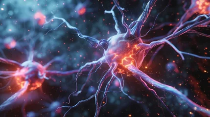 Deurstickers Illustration of neurons using digital techniques. © OLGA