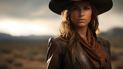 Woman in the wild west in a cowboy outfit