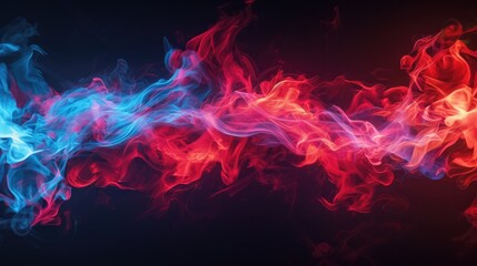 Black background sets the stage for lively red and blue flames in motion. - obrazy, fototapety, plakaty