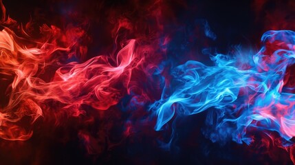 Black background sets the stage for lively red and blue flames in motion.