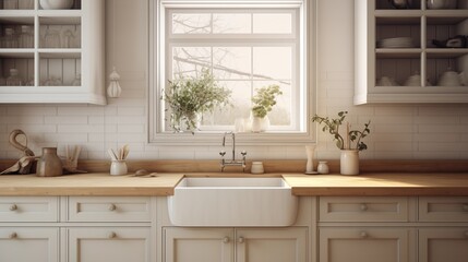 Opt for a farmhouse sink, butcher block countertops, and shaker-style cabinets for a cozy and nostalgic feelar