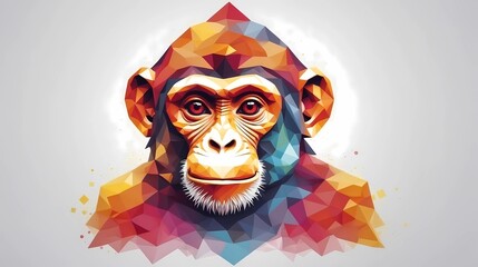 Abstract geometric face of a monkey in 8k, background, 
wallpaper, birthday card design, isolated on white