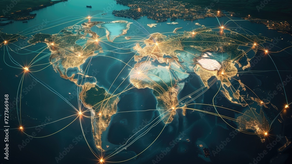 Wall mural A map showing global import-export logistics network with international partner links.