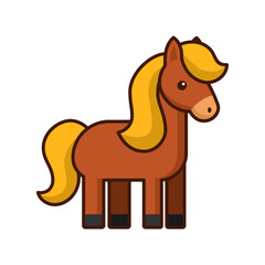 Cute brown horse. Pony kawaii icon. Cartoon character isolated on a white background. Vector illustration