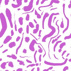 Fototapeta na wymiar Seamless abstract textured pattern. Simple background with purple, neon pink, white texture. Digital brush strokes. Lines. Design for textile fabrics, wrapping paper, background, wallpaper, cover.