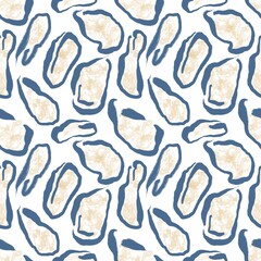 Seamless abstract textured pattern. Simple background with blue and beige texture. Ovales, lines. Digital brush strokes. Design for textile fabrics, wrapping paper, background, wallpaper, cover.