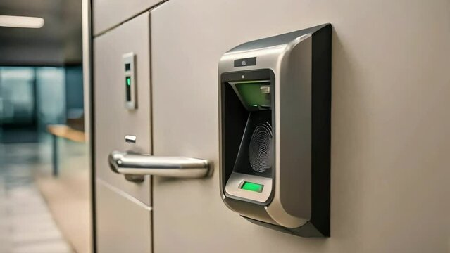 An innovative lock with fingerprint recognition to gain access to the vault with secret documents in the bank. Generative AI