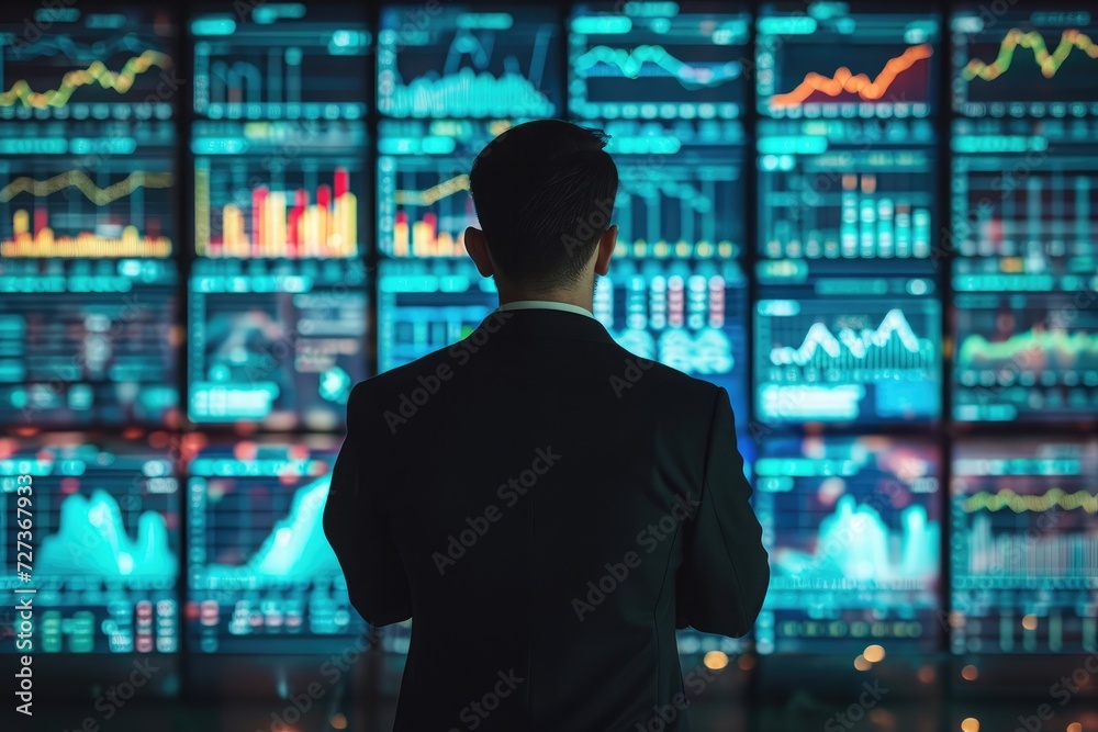 Poster a man stands in front of a wall displaying a vast expanse of data, symbolizing the complexity of mod