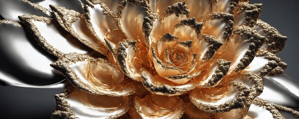 there is a very large flower that is made of gold and silver