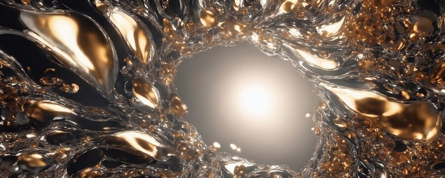a close up of a computer generated image of a gold and silver swirl