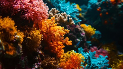 Fototapeta na wymiar Vibrant Underwater Coral Texture Featuring a Colorful Display of Marine Flora in Natural Habitat