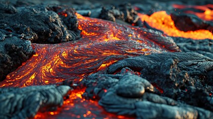 Vibrant Lava Flow Texture with Glowing Molten Rock Surfaces and Solidified Formations