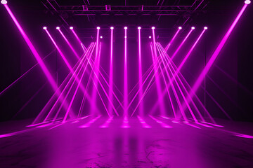 Vibrant Abstract Purple Neon Light Stage with Spotlight in the Dark	