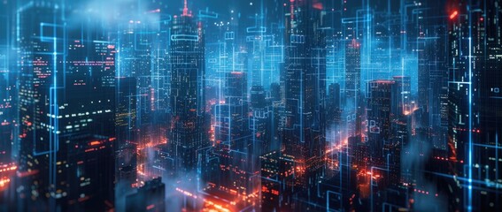 A urban landscape enhanced by a digital line network. Generate AI image