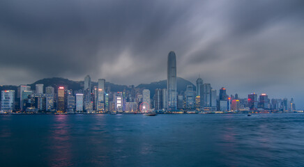 Hong Kong Island business district during an cloudy evening