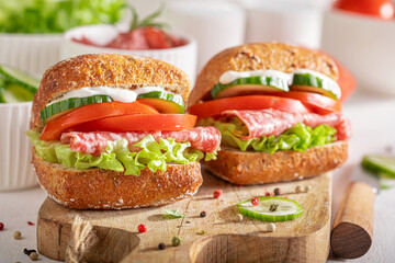 Delicious and fresh sandwich for breakfast in morning.