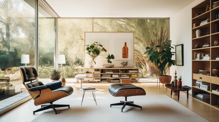 Opt for a statement-making piece of mid-century furniture, such as an Eames lounge chair or a tulip tablear