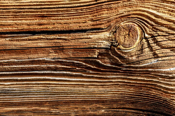 Texture of dark brown old wood. Charred and burnt old Board with knots.