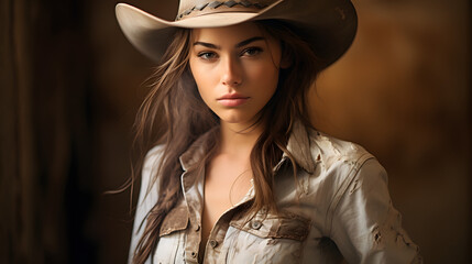 Portrait of a woman in the wild west in a cowboy outfit