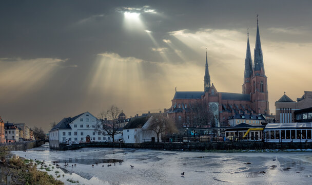 Uppsala town in Sweden at wintertime