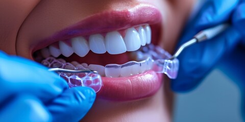 A Dentist Removes Clear Aligners For Teeth Correction, Showcasing Alternative Braces. Сoncept Clear Aligner Treatment, Teeth Correction, Dentist's Techniques, Alternative Braces