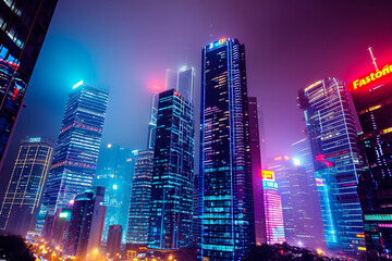 Fototapeta na wymiar modern city skyline at night, illuminated by the colorful lights of skyscraper