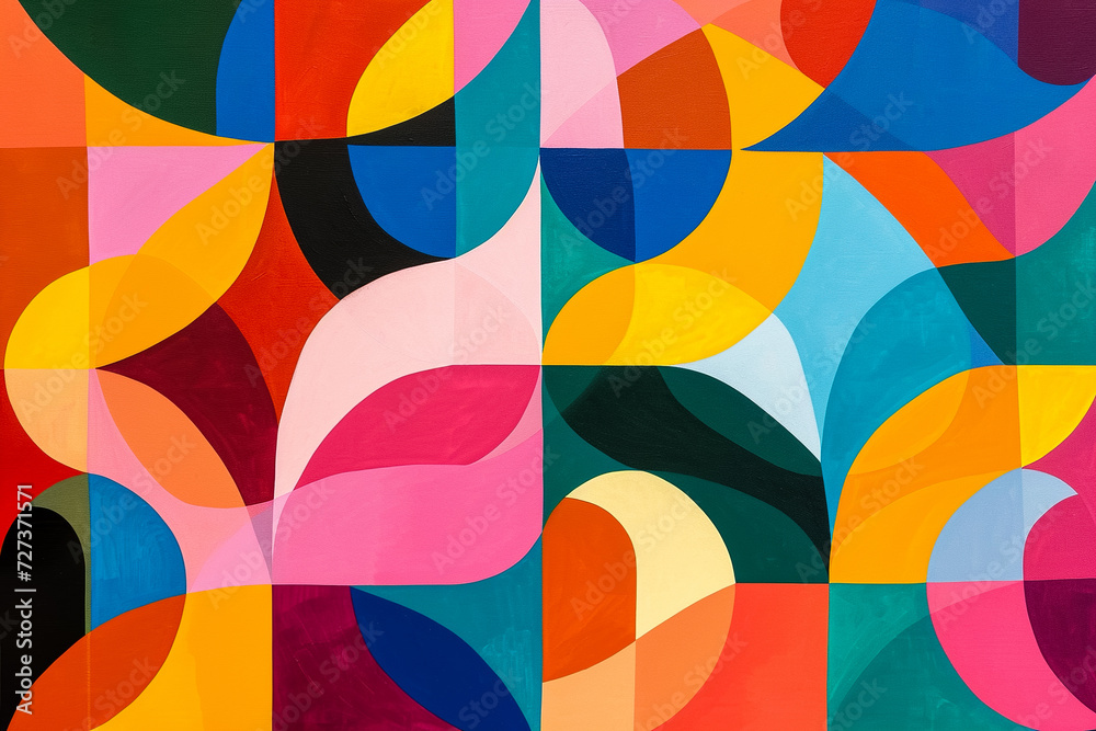 Wall mural vibrant and colorful geometric pattern with overlapping shapes and bold colors