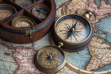 Fototapeta na wymiar vintage-inspired wallpaper with old maps and compasses