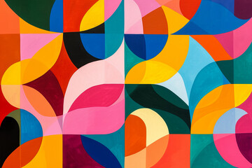 vibrant and colorful geometric pattern with overlapping shapes and bold colors